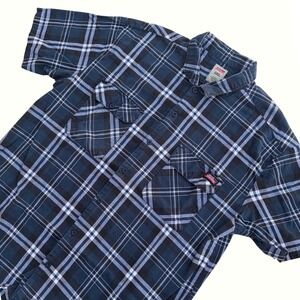 Genuine Dickies Mens 2XL Plaid Button Down Shirt Navy Blue White GD5300 Workwear